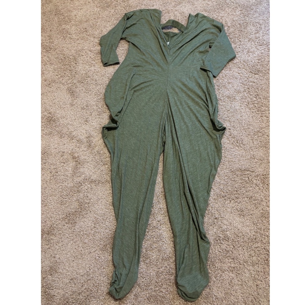 Halara Olive Green Harem Jumpsuit Long Sleeve V-Back Slouchy Relaxed Fit Boho